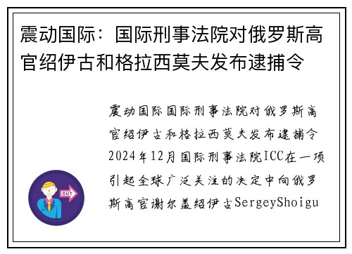 震动国际：国际刑事法院对俄罗斯高官绍伊古和格拉西莫夫发布逮捕令