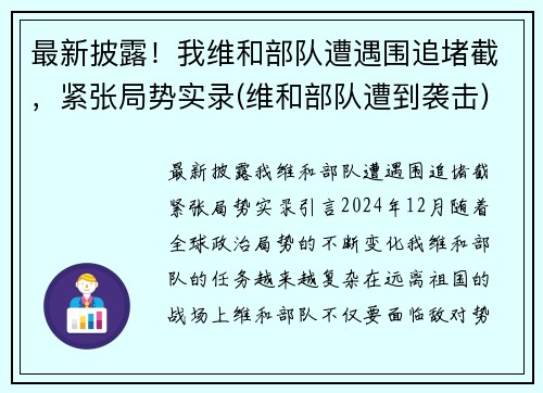 最新披露！我维和部队遭遇围追堵截，紧张局势实录(维和部队遭到袭击)