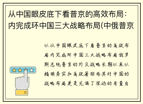 从中国眼皮底下看普京的高效布局：内完成环中国三大战略布局(中俄普京)