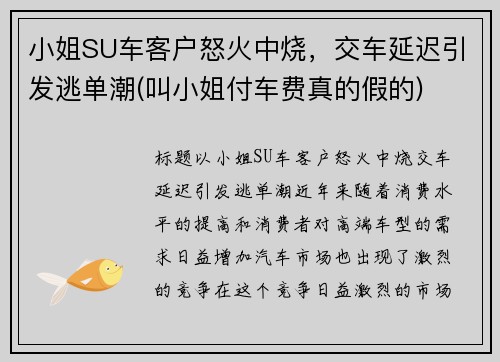 小姐SU车客户怒火中烧,交车延迟引发逃单潮(叫小姐付车费真的假的) 小姐SU车客户怒火中烧,交车延迟引发逃单潮(叫小姐付车费真的假的)