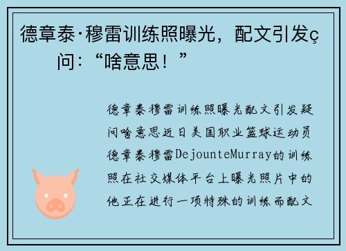 德章泰·穆雷训练照曝光，配文引发疑问：“啥意思！”